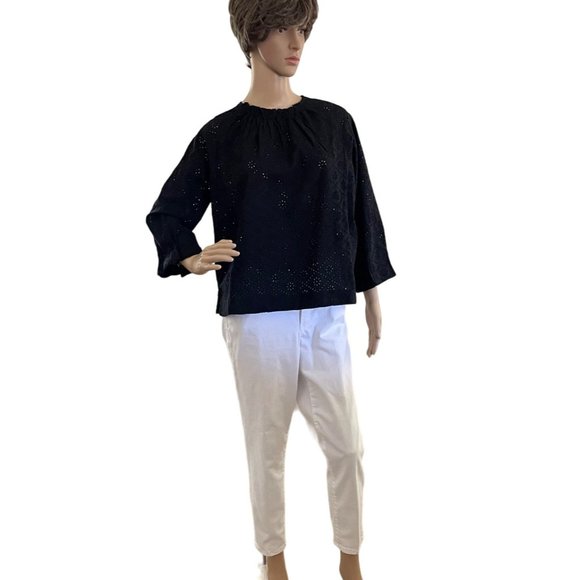 Gap Black Eyelet Cotton Blouse for Women Sz XS New 3/4 Length Sleeve - Picture 5 of 13